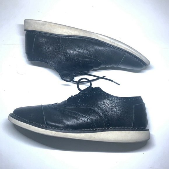 Toms Mens Brouge Shoes Black Lace Up Wingtip Cap